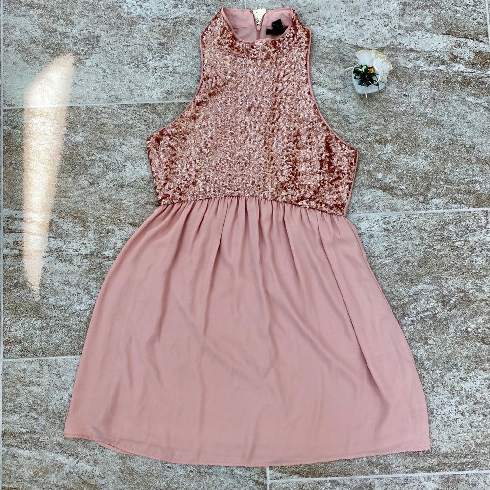 NWT skater dress sequin blush pink